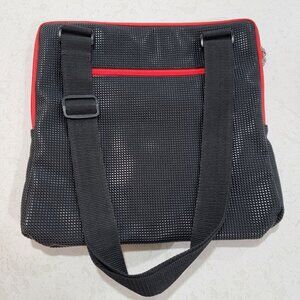 Urban Oxide Pebbled Rubber PVC Crossbody Bag Adjustable Strap Black Red
